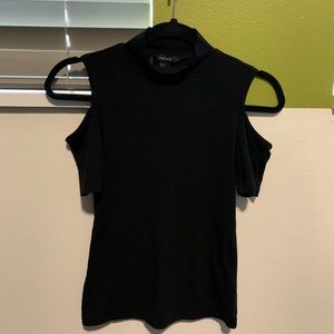 Black mock neck open shoulder top
